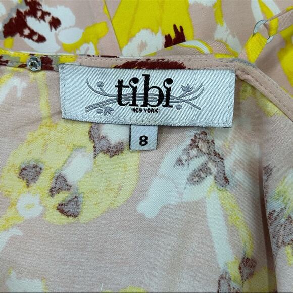 Tibi Silk Floral Abstract Mini Ruffle Tunic Dress Size 8 Yellow Pink Floral - Picture 5 of 14